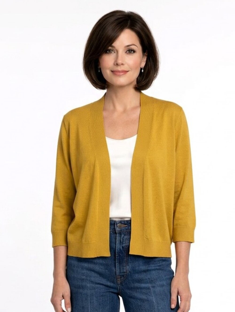 Grace Karin Mustard Open-Front 3/4 Sleeve Cropped Sweater Cardigan Size XL